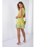 Light patterned dress with a belt, blue and yellow 03040 - Online store - Boutique